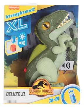 Figura De Acción Imaginext Dino Deluxe XL Jurassic Wold Con Movimiento, Luz Y Sonido Articulado