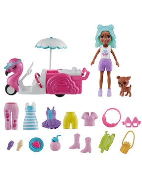 Muñeca Polly Pocket Carrito Bocadillos Flamingo