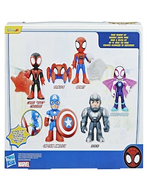 Set figuras acción articulada Spidey and His Amazing Friends Miles "Spin" Morales, Trace-E, Spidey, Captain America, Rhino y Ghost-Spider