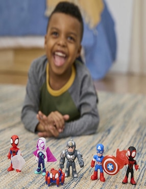 Set figuras acción articulada Spidey and His Amazing Friends Miles "Spin" Morales, Trace-E, Spidey, Captain America, Rhino y Ghost-Spider