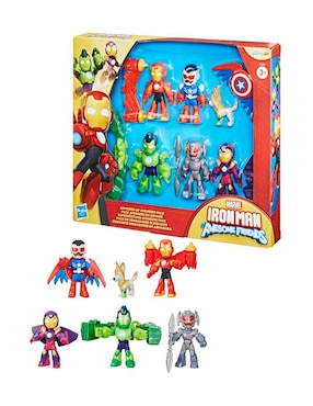 Set figuras articulada Iron Man And His Awesome Friends Iron Man, Gamma, Ironheart, Captain America: Sam Wilson, Iron Hulk y Ultron