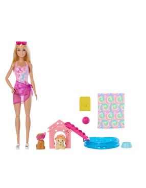Muñeca Barbie Fiesta en la piscina con perritos
