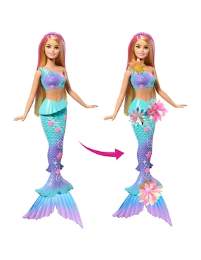 Muñeca Barbie Sirena con transformación de flores