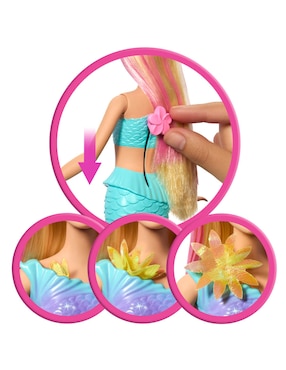 Muñeca Barbie Sirena con transformación de flores