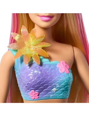 Muñeca Barbie Sirena con transformación de flores