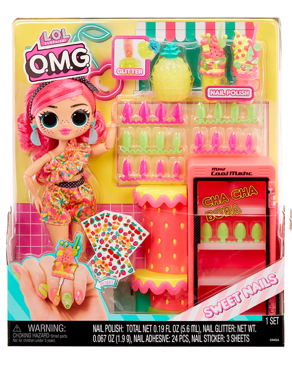 LOL Surprise OMG Sweet Nails Pinky Pops Fruit Shop con 15 sorpresas incluyendo esmalte de unas real unas a presion hojas de calcomanias