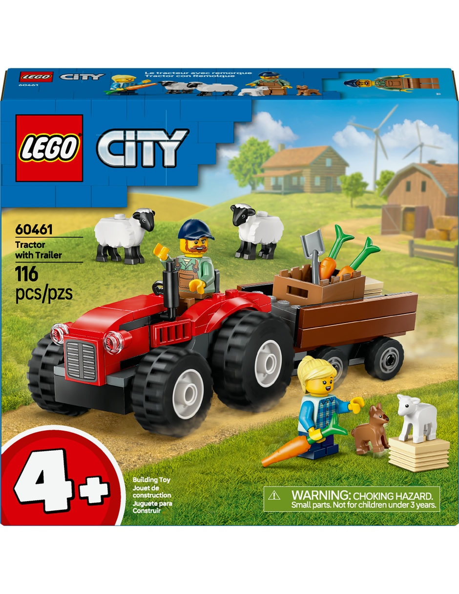 Tractor Rojo con Remolque y Oveja City 9