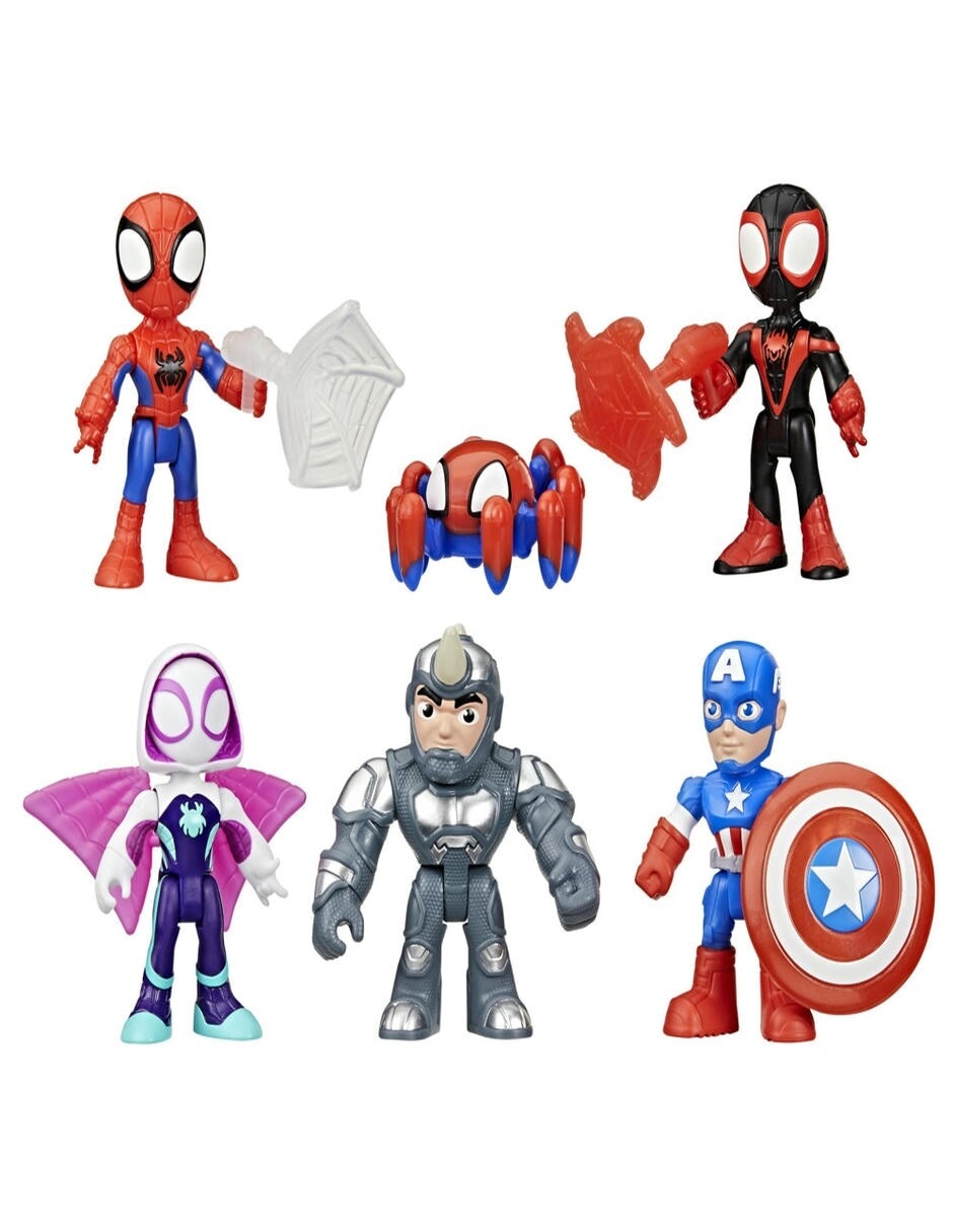 Set figuras acción articulada Spidey and His Amazing Friends Miles "Spin" Morales, Trace-E, Spidey, Captain America, Rhino y Ghost-Spider 1