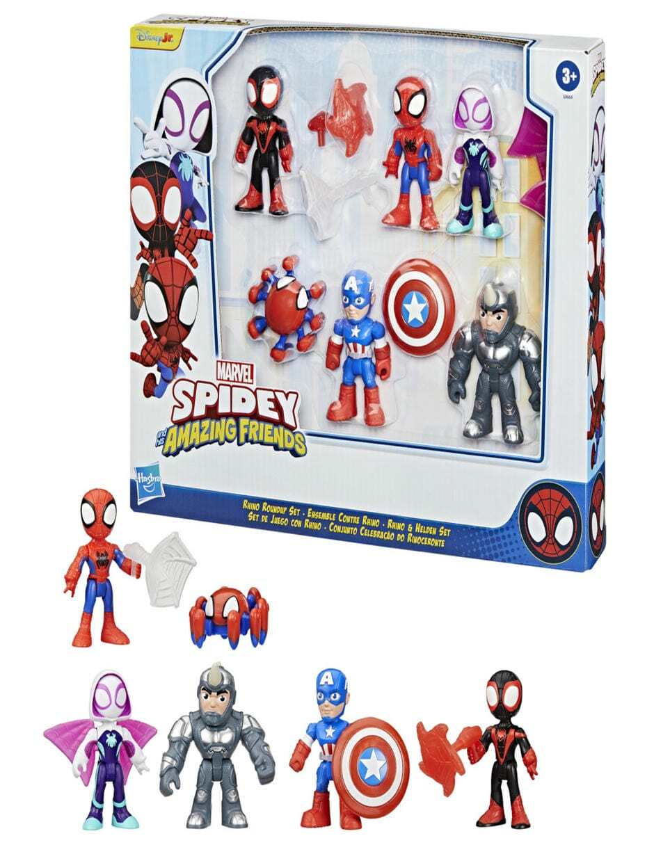Set figuras acción articulada Spidey and His Amazing Friends Miles "Spin" Morales, Trace-E, Spidey, Captain America, Rhino y Ghost-Spider 3