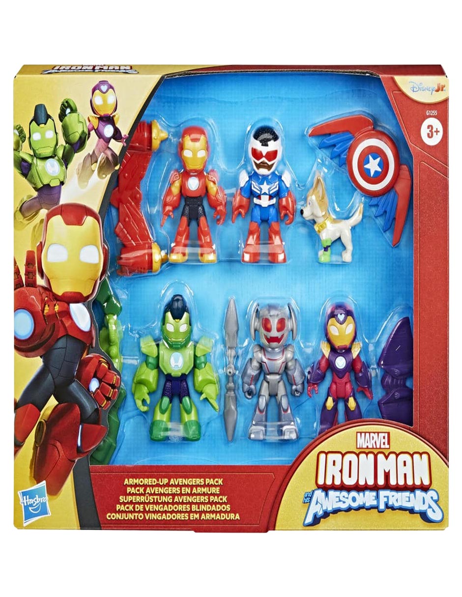 Set figuras articulada Iron Man And His Awesome Friends Iron Man, Gamma, Ironheart, Captain America: Sam Wilson, Iron Hulk y Ultron 2