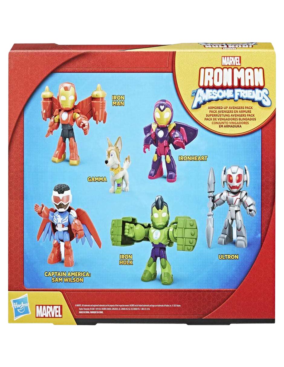Set figuras articulada Iron Man And His Awesome Friends Iron Man, Gamma, Ironheart, Captain America: Sam Wilson, Iron Hulk y Ultron 4