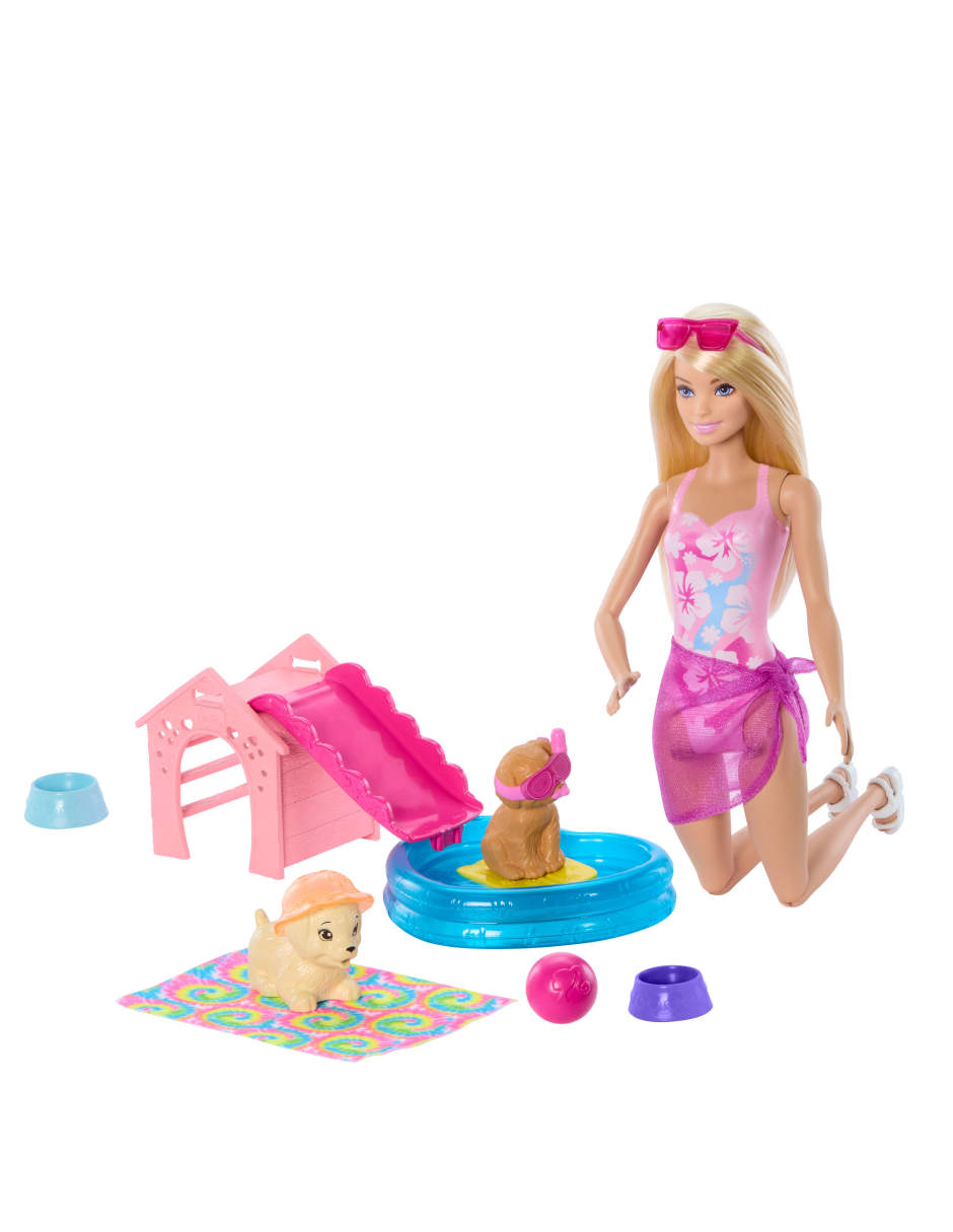 Muñeca Fiesta en la piscina con perritos