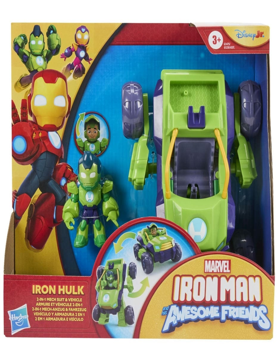 Figura de acción articulada Iron Man And His Awesome Friends Iron Hulk Vehículo y Armadura 2 en 1 2 en 1 2